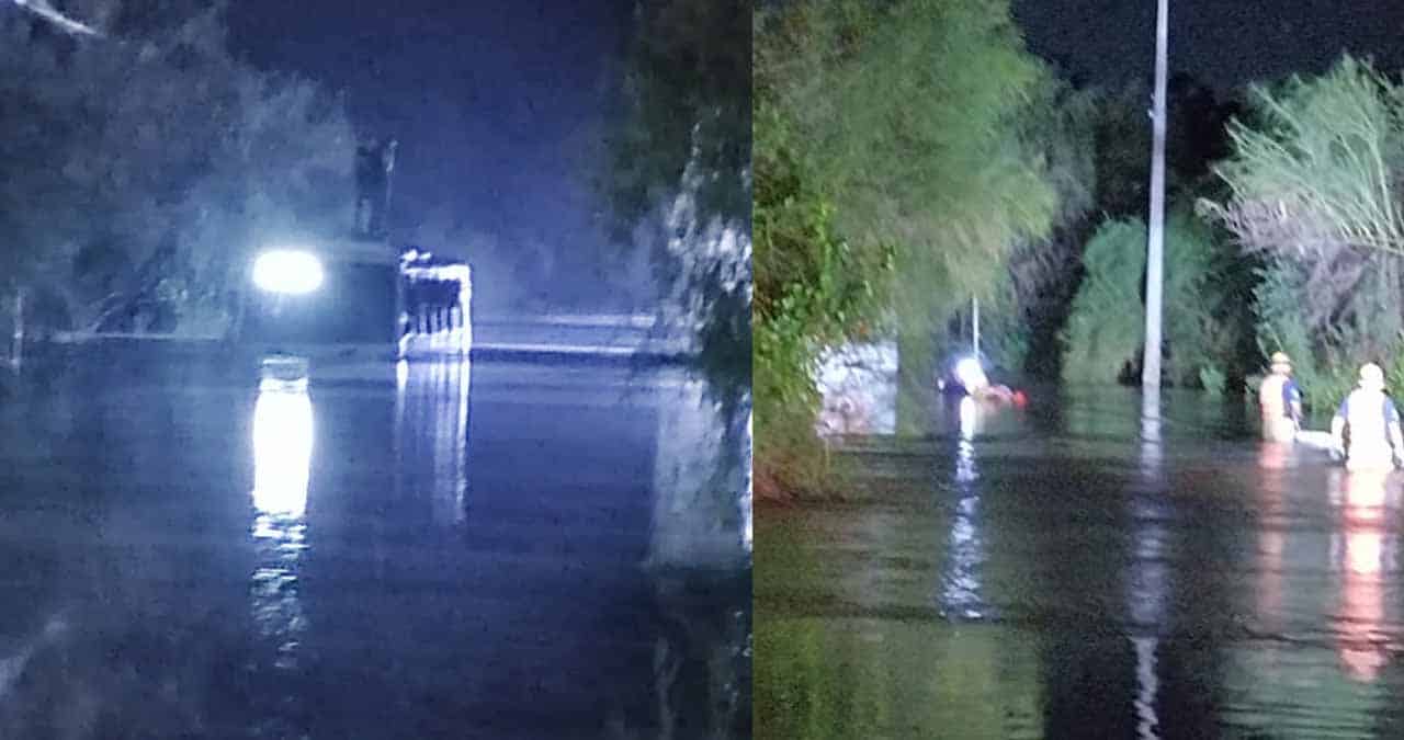 VIDEO | Camión queda atrapado en arroyo de Tajimaroa con 36 empleados de una maquiladora