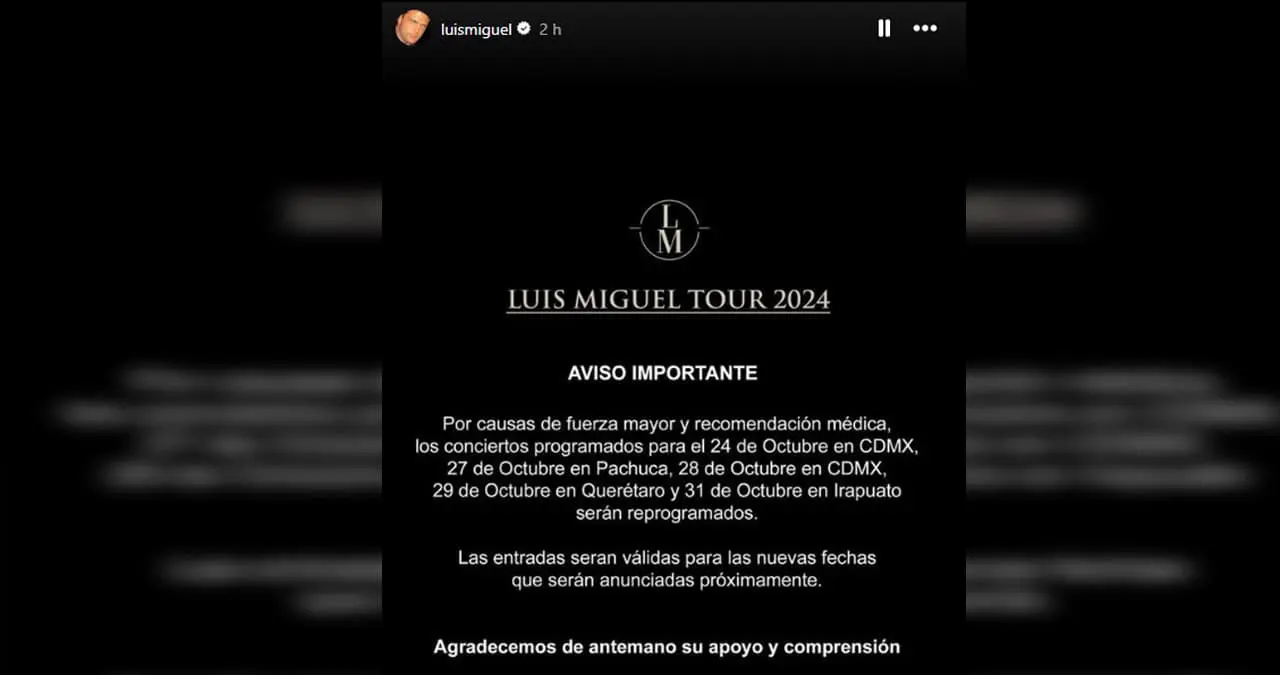 Luis Miguel anuncia reprogramación de conciertos en México
