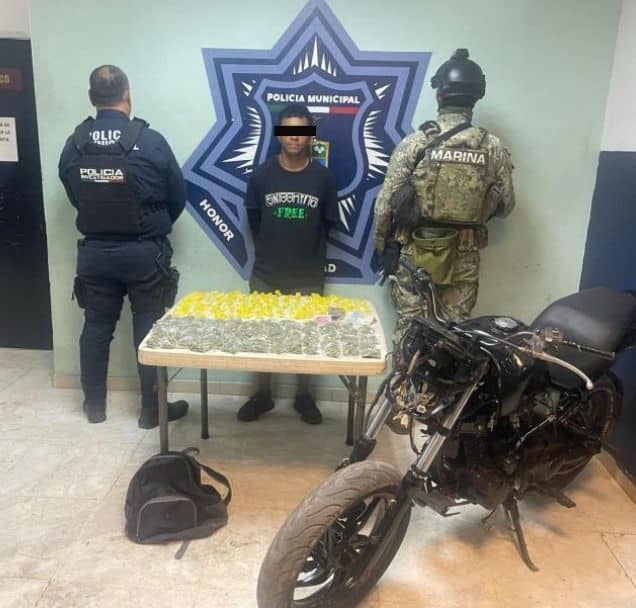 En Ciudad Obregón, detienen a motociclista cargado de droga