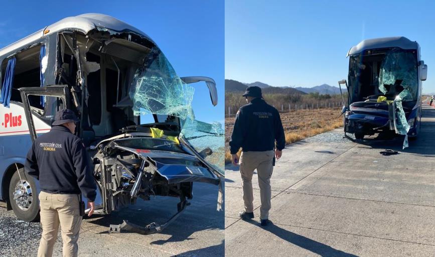 Chocan tráiler y autobús en la carretera Guaymas- Hermosillo