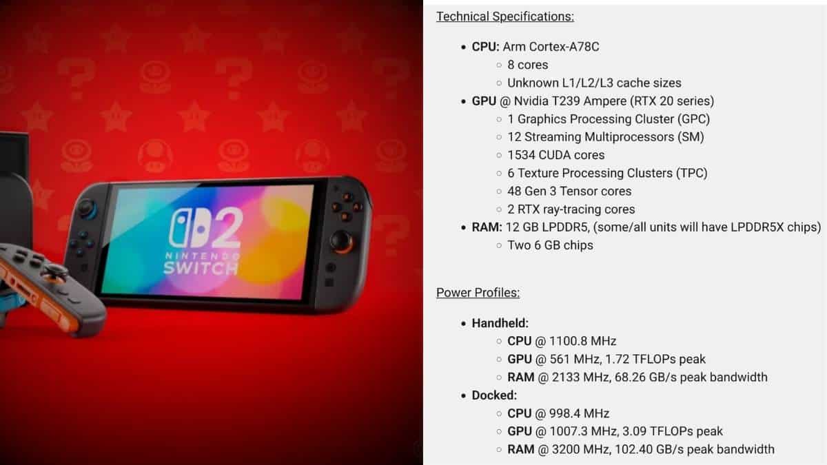 Filtran las especificaciones técnicas de Nintendo Switch 2: Esta será la potencia de la consola