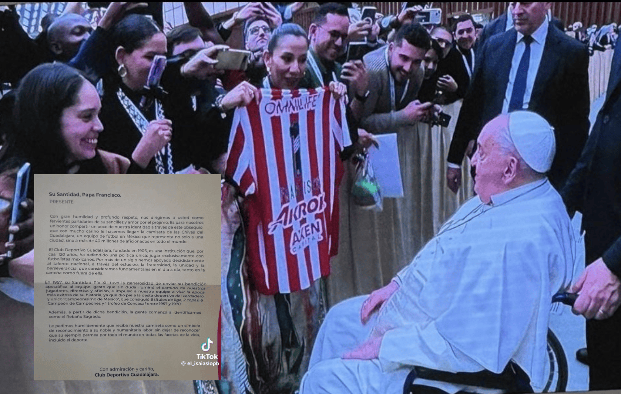 Regalan playera de Chivas al Papa Francisco y le piden bendición para el equipo