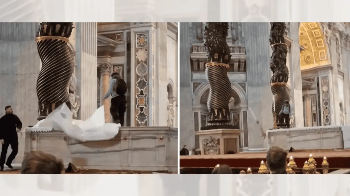 Hombre profana el altar mayor de la Basílica de San Pedro en el Vaticano