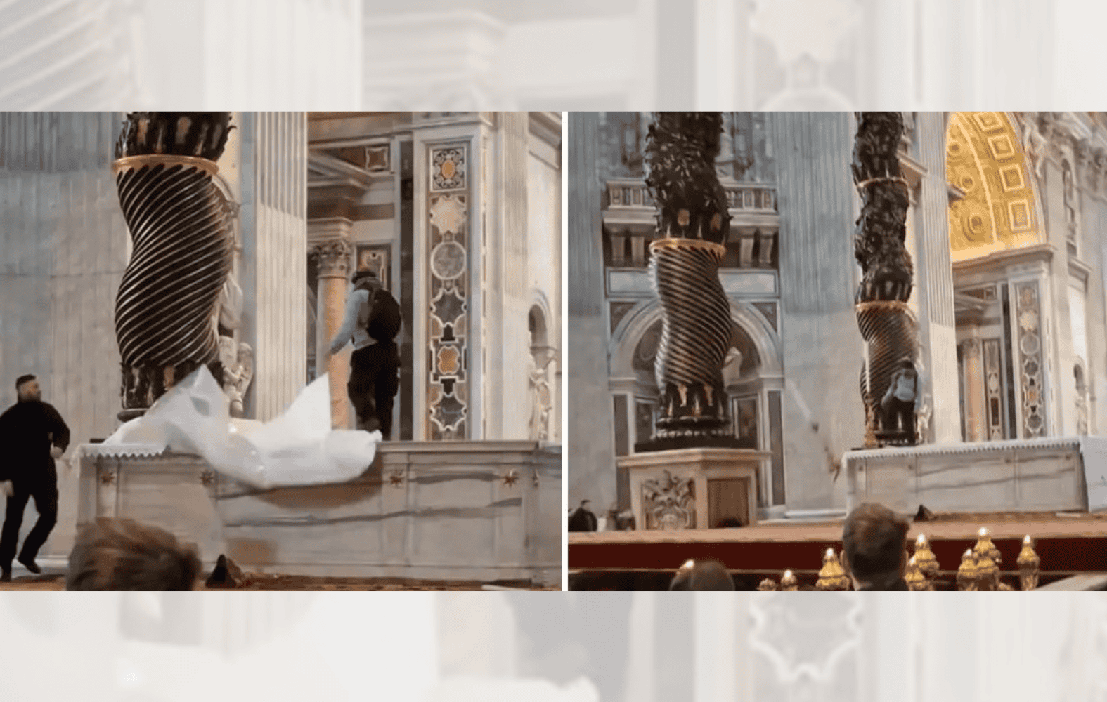 Hombre profana el altar mayor de la Basílica de San Pedro en el Vaticano