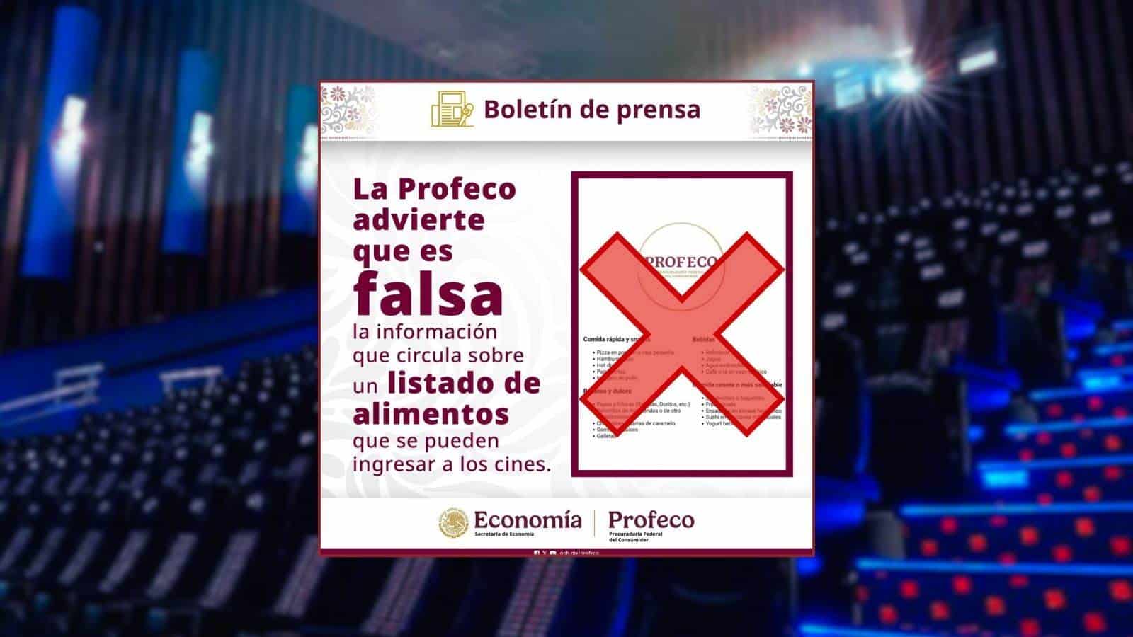 Profeco desmiente lista de alimentos que se permiten ingresar a los cines en México