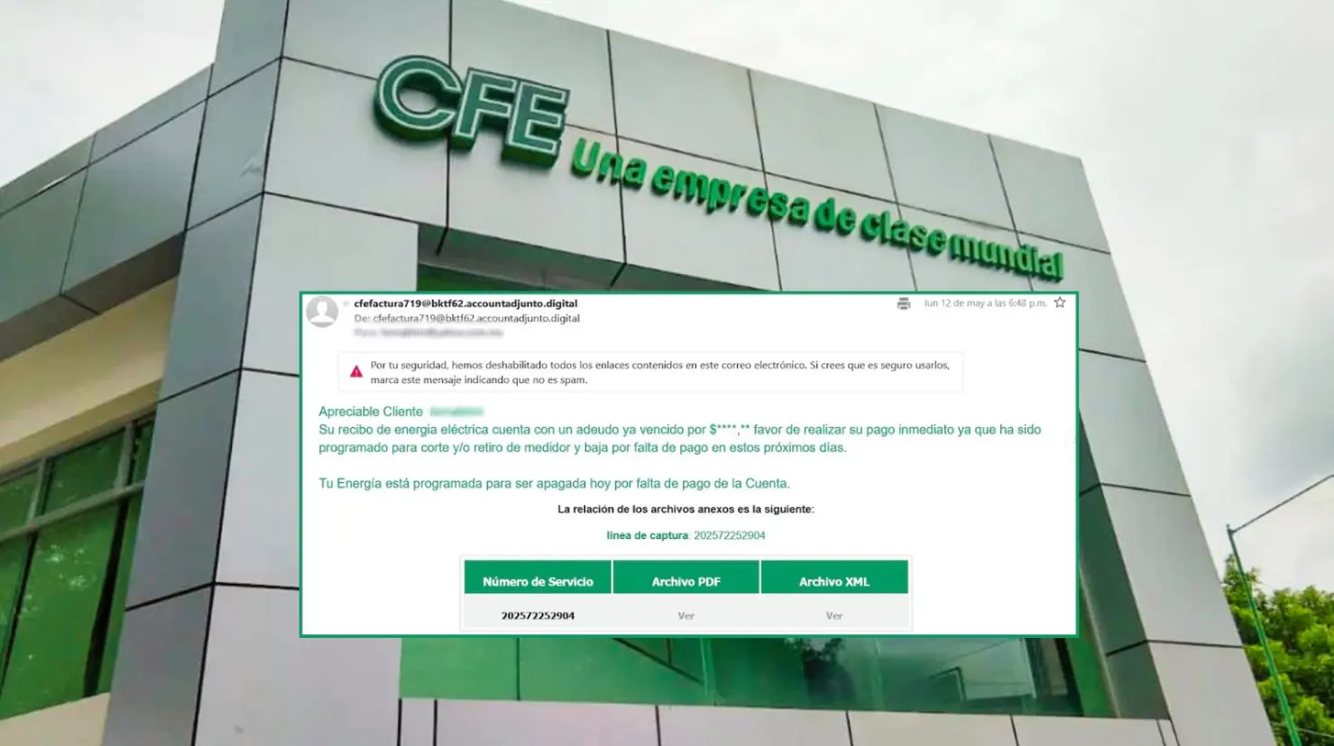CFE advierte a usuarios sobre correos falsos de adeudos y amenazas de corte