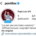 El Papa León XIV debuta en Instagram con 3.7 millones de seguidores en un solo día