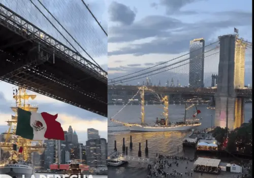 VIDEO| Buque de la Armada de México choca con el puente Brooklyn de Nueva York
