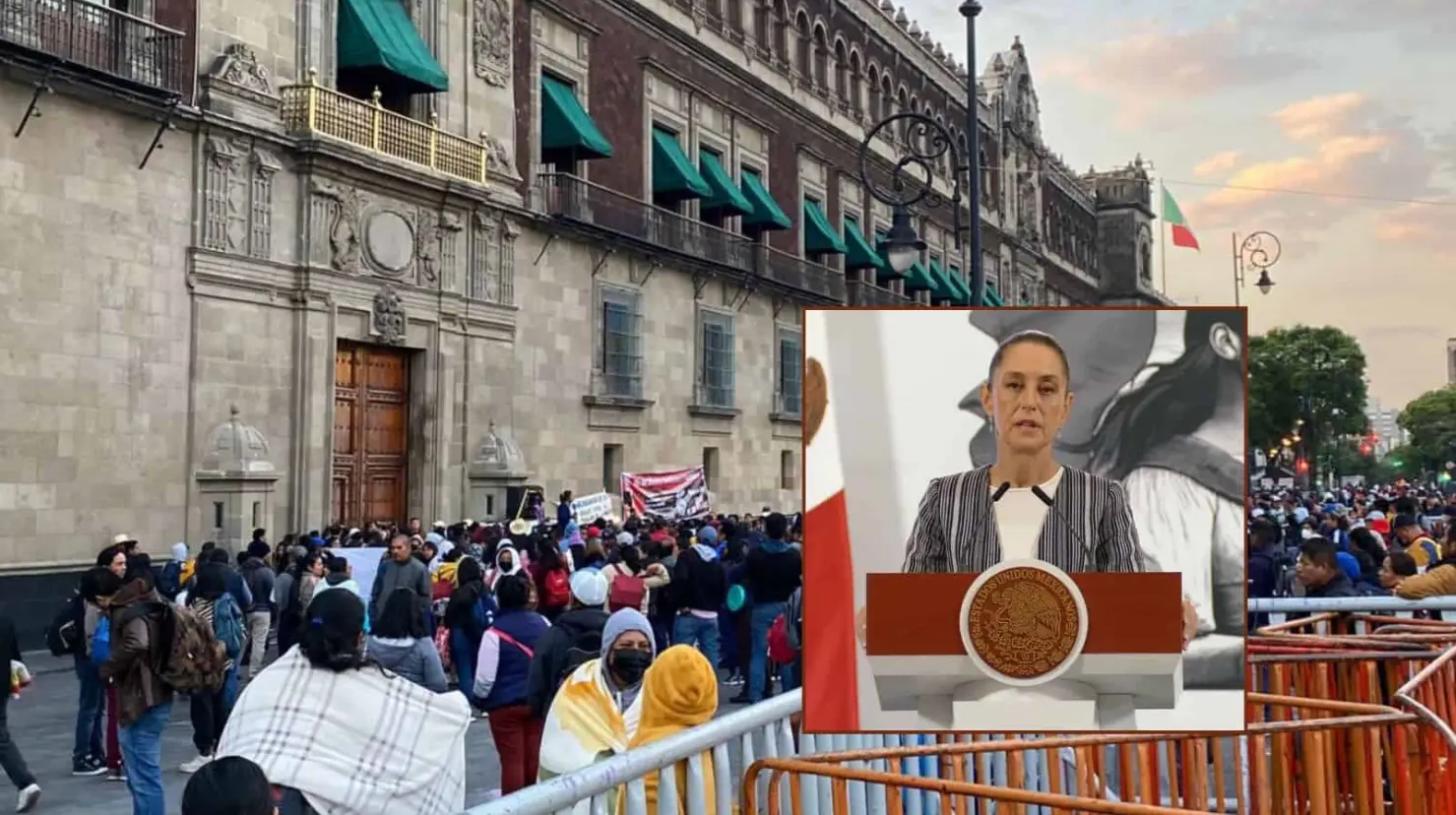 CNTE bloquea acceso a periodistas a Palacio Nacional y trata de impedir la Mañanera del Pueblo