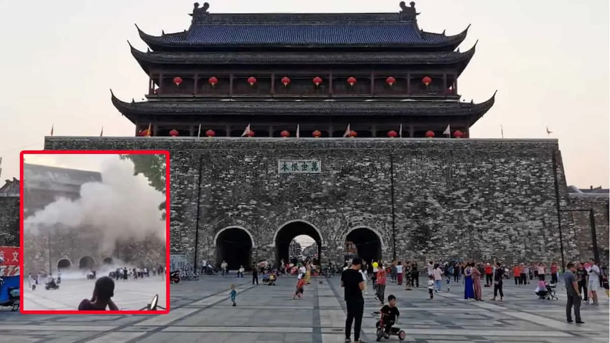 VIDEO | Torre de la dinastía Ming en China fue restaurada hace un año y se desplomó; estaba en pie desde 1375