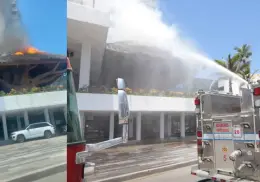 Se incendia palapa en hotel de Mazatlán; cuerpos de emergencia controlan el fuego