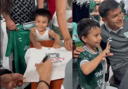 Jugador del Club León sorprende a niño con jersey nuevo durante firma de autógrafos