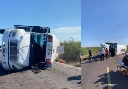 Vuelca camión de pasajeros en el Valle de Empalme: una persona muerta y al menos 17 lesionadas