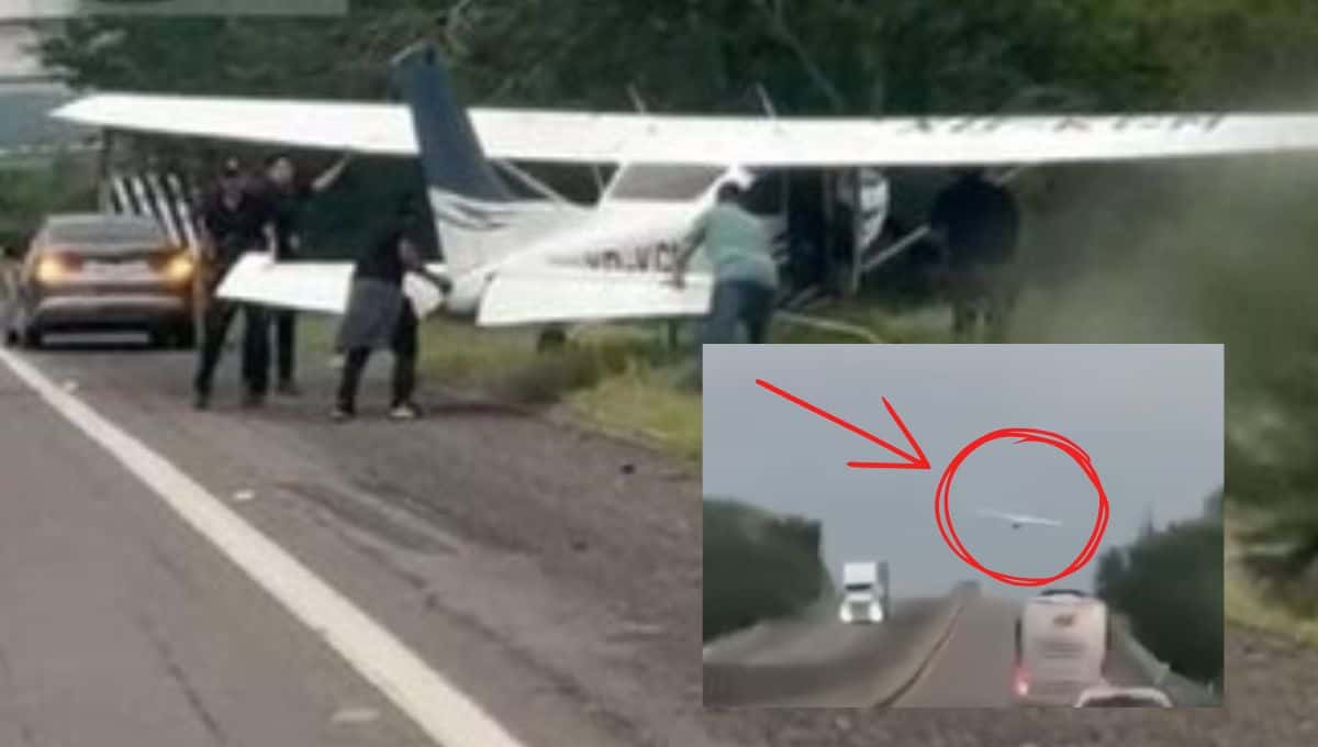 VIDEO | Así fue el aterrizaje forzoso de una avioneta en la autopista Culiacán-Mazatlán