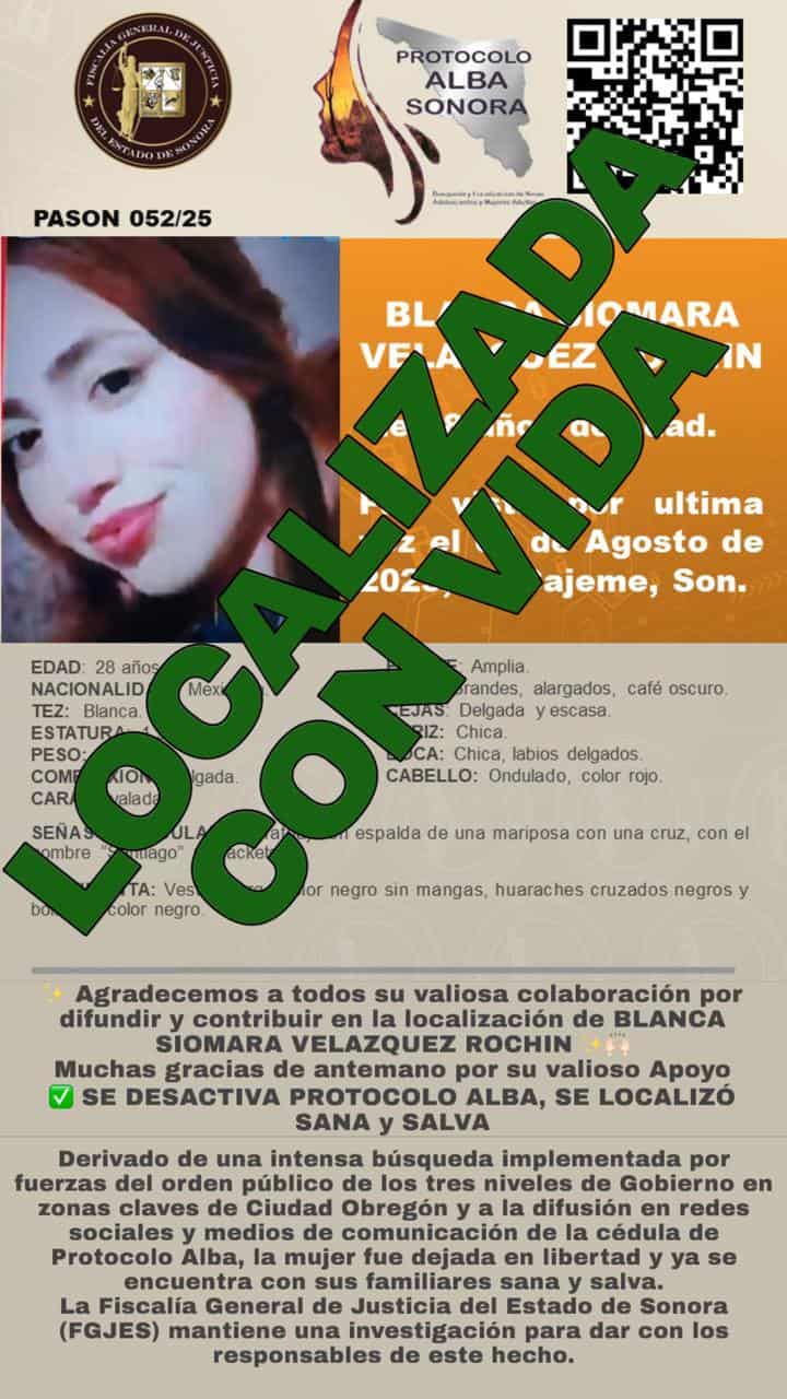 Localizan con vida a joven privada de la libertad