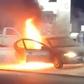Arde vehículo al salir de gasolinera en la colonia Cajeme de Ciudad Obregón