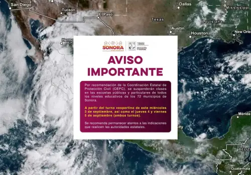 Se suspenden clases por huracán Lorena en los 72 municipios de Sonora