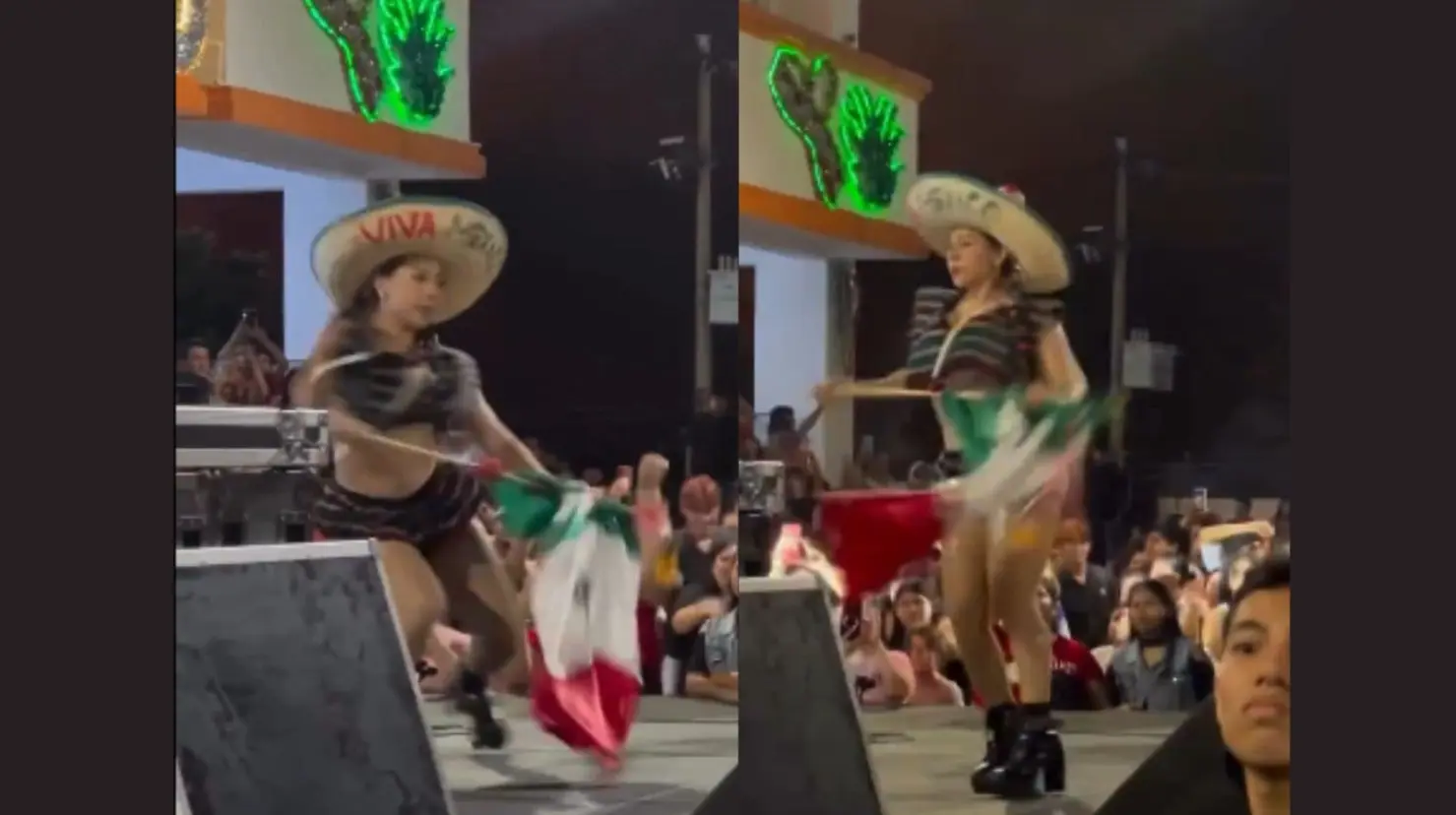 VIDEO | Bailarina exótica con bandera y vestuario patriótico desata polémica en ceremonia del Grito de Independencia