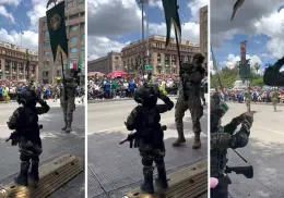 VIDEO | Momento en que un militar se quita insignia de brazo y se la regala a una pequeña vestida como soldado