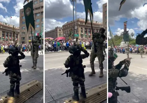 VIDEO | Momento en que un militar se quita insignia de brazo y se la regala a una pequeña vestida como soldado