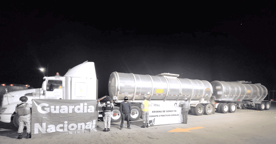 Decomisan tráiler que transportaba huachicol al norte de Sonora