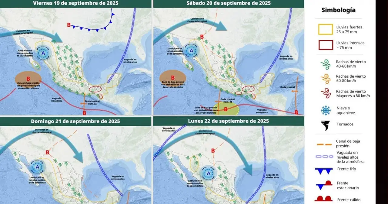 El monzón mexicano, en combinación con divergencia, generarán tormentas eléctricas con lluvias moderadas a fuertes