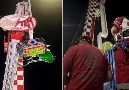 VIDEO | Momento exacto cuando un juego mecánico se quiebra en una feria en Guanajuato