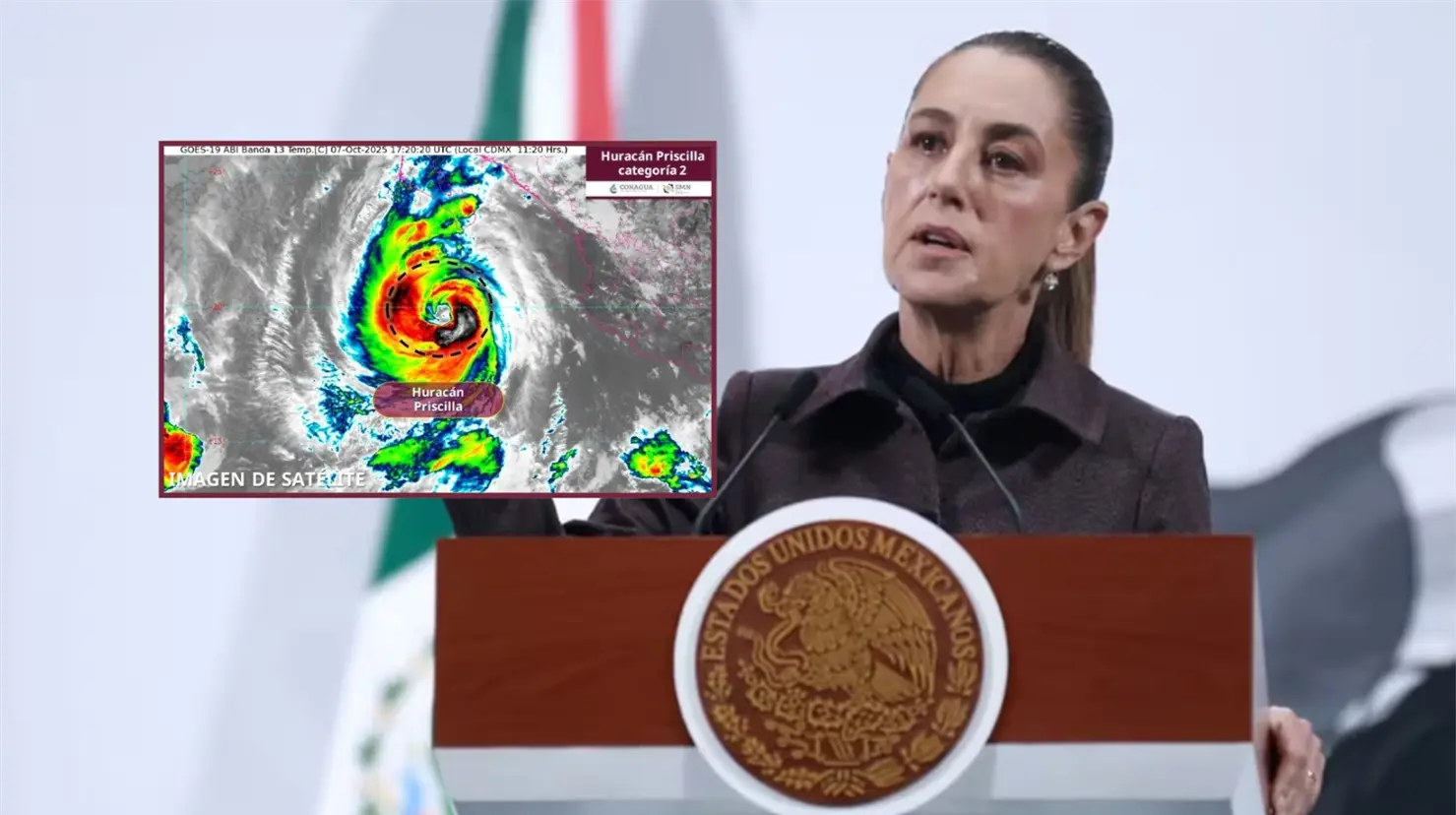 Huracán Priscilla: Presidenta Sheinbaum emite alerta "Podría alcanzar categoría 3 esta tarde" en BCS