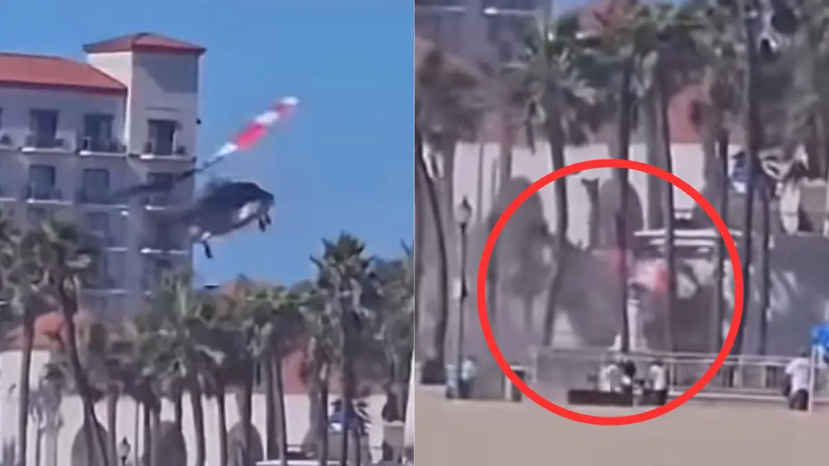 Helicóptero pierde el control y cae en Huntington Beach