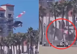 VIDEO | Helicóptero pierde el control y cae en Huntington Beach, California