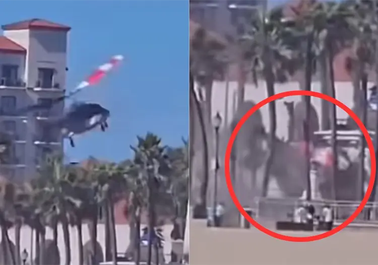 VIDEO | Helicóptero pierde el control y cae en Huntington Beach, California