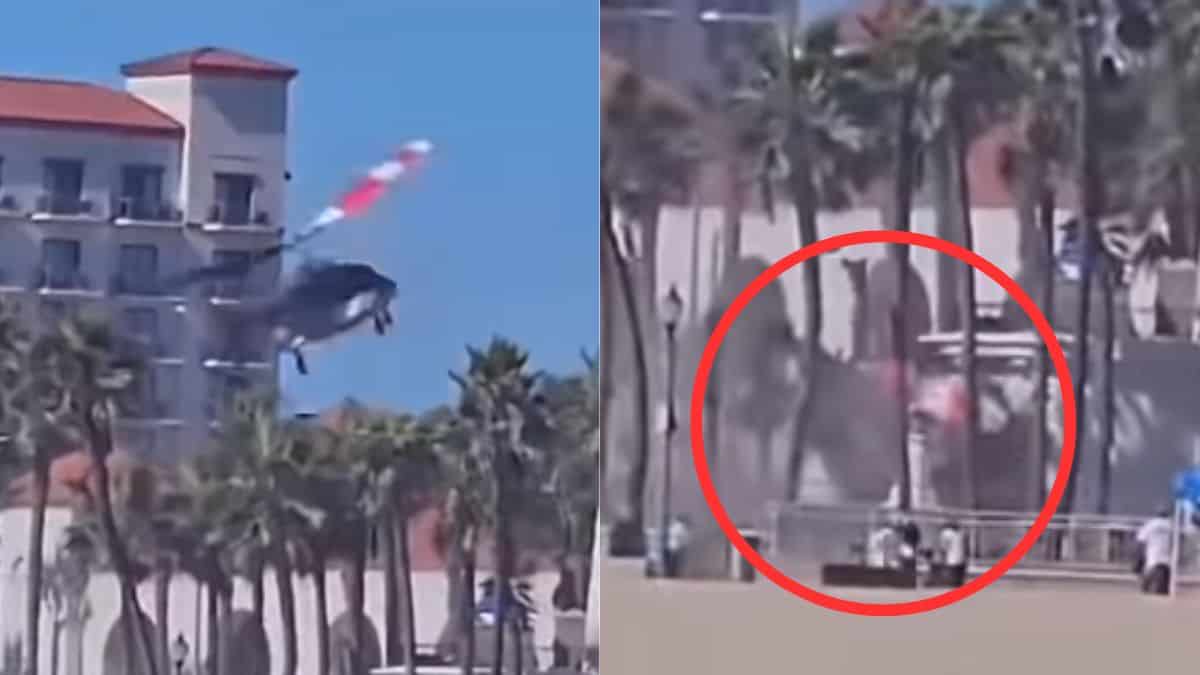 VIDEO | Helicóptero pierde el control y cae en Huntington Beach, California