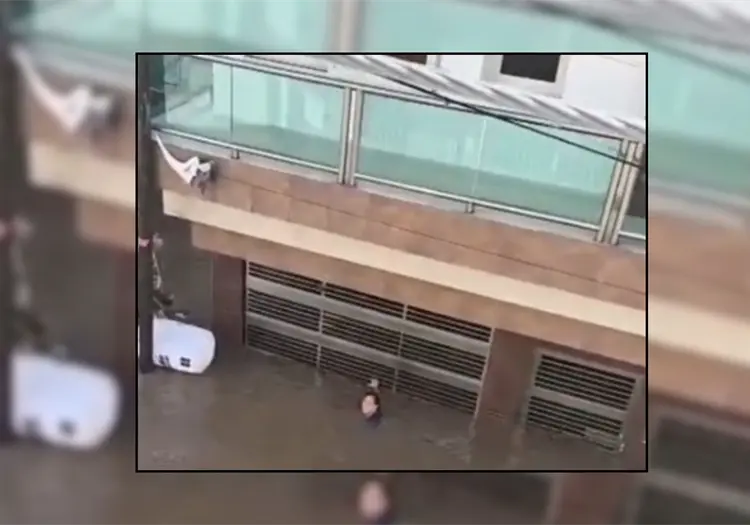 VIDEO | Padre se lanza al agua para rescatar a sus hijas y nietas durante inundaciones en Veracruz