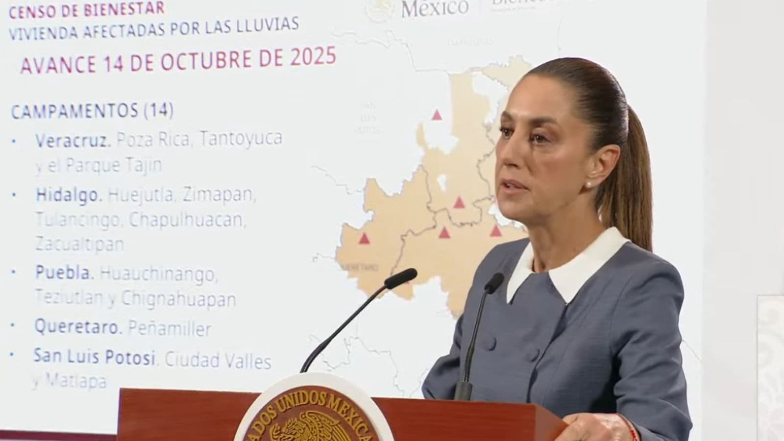 Sheinbaum confirma aumento a 65 fallecidos por lluvias en México y más de 190 localidades aisladas