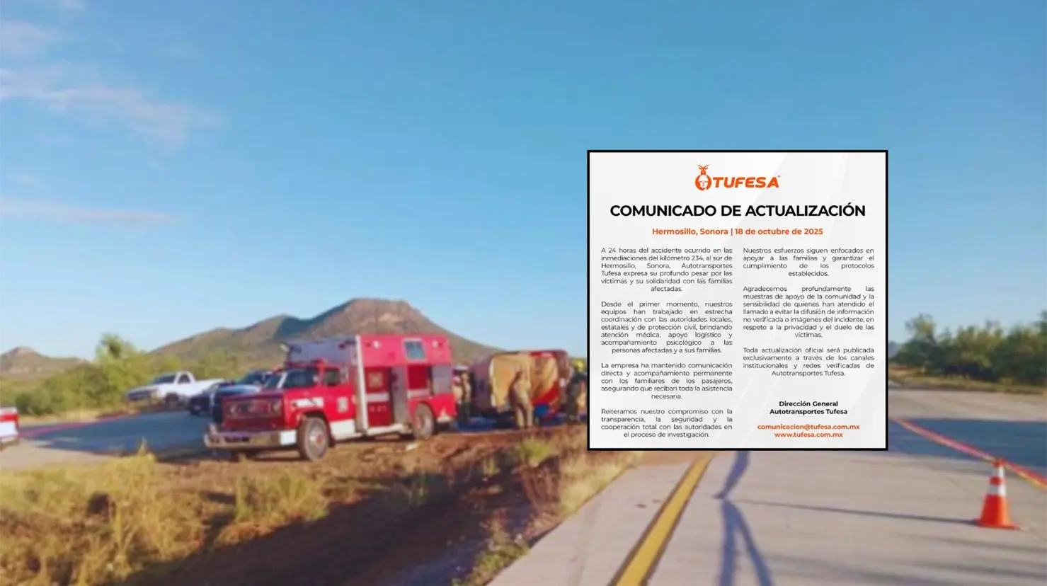 Tufesa lanza un nuevo comunicado sobre las víctimas de accidente y limita los comentarios en redes sociales