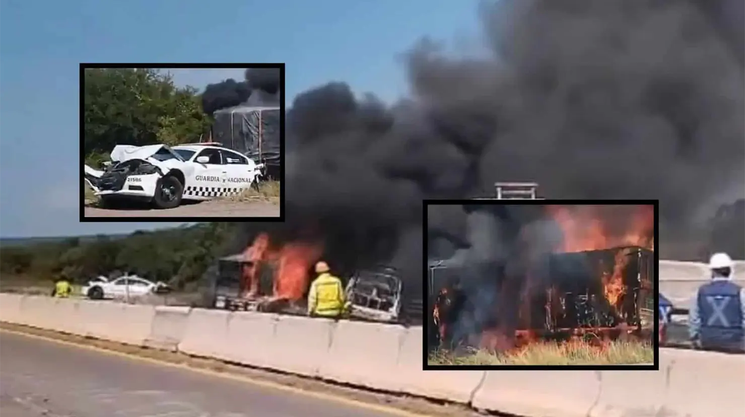 Tráiler choca contra patrullas de la Guardia Nacional en la autopista Mazatlán–Culiacán