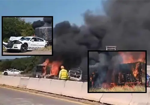 Tráiler choca contra patrullas de la Guardia Nacional en la autopista Mazatlán–Culiacán
