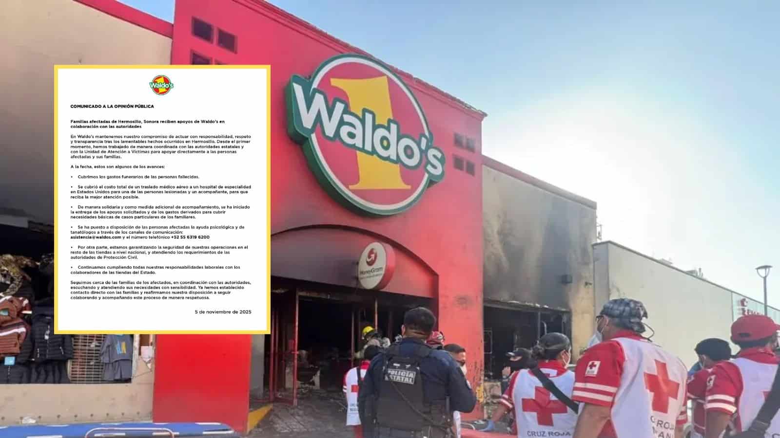 Waldos publica comunicado que asegura apoyo a familias afectadas por incendio de tienda en Hermosillo