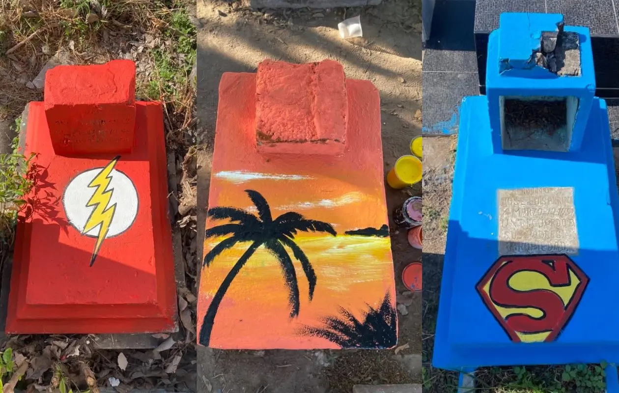 A las tumbas de niños les hizo diseños de superhéroes.