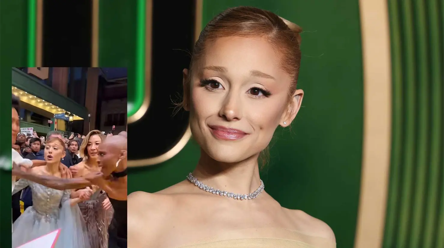 VIDEO|Fan irrumpe en la alfombra roja y abraza sin permiso a Ariana Grande durante la premiere de Wicked