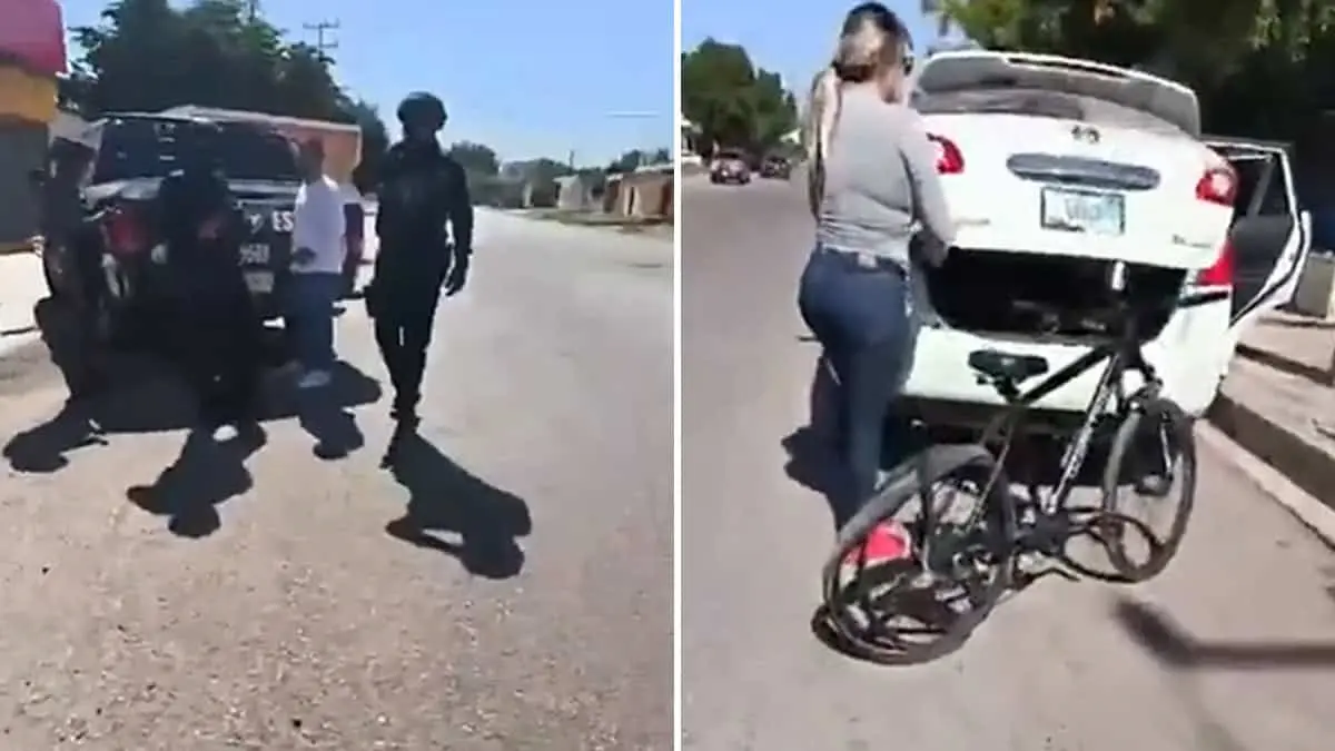 Madre encara a policías en Ciudad Obregón y hace que reparen la bicicleta de su hijo