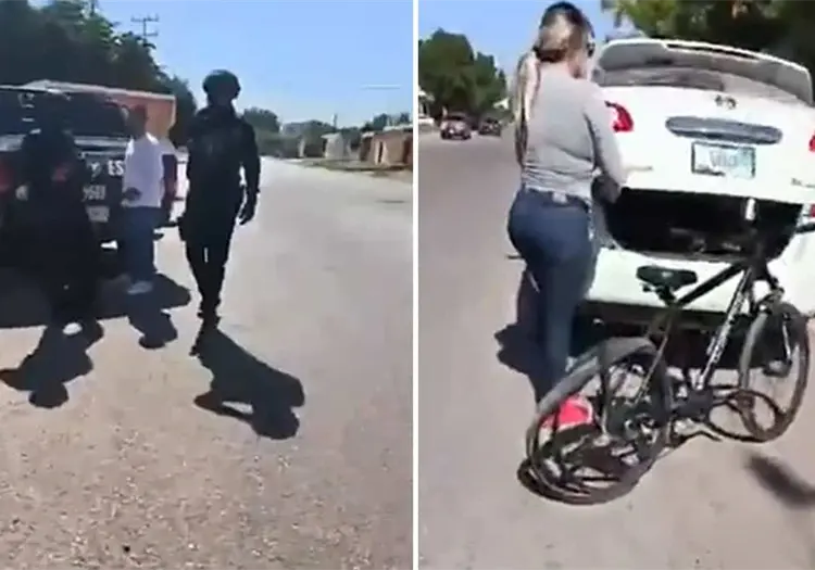 Madre encara a policías en Ciudad Obregón y hace que reparen la bicicleta de su hijo