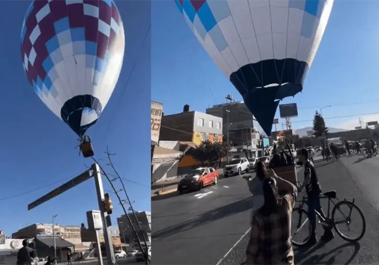 VIDEO | Globo aerostático aterriza de emergencia avenida de León, Guanajuato
