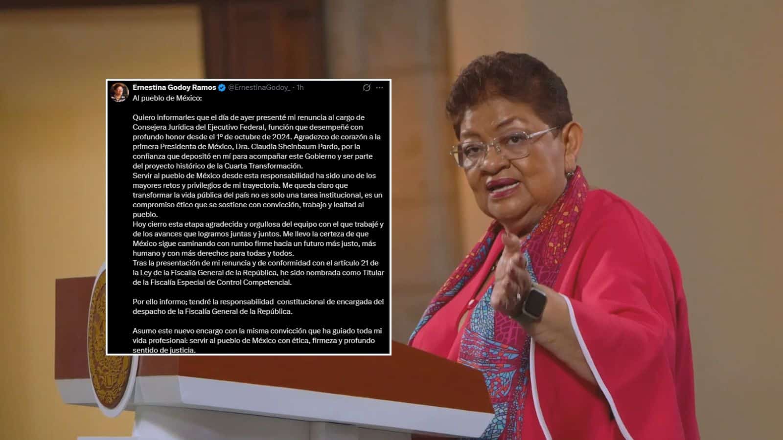 Ernestina Godoy publica mensaje como nueva titular de la FGR y sobre su renuncia a la Consejería Jurídica