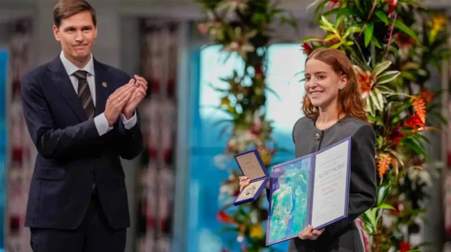Hija de María Corina Machado recibe el premio Nobel de la Paz en Oslo en nombre de su madre