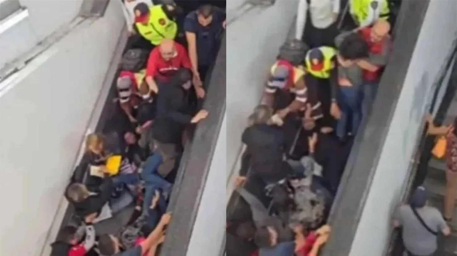 VIDEO | Así fue la aparatosa caída de pasajeros en las escaleras del Metro de la CDMX