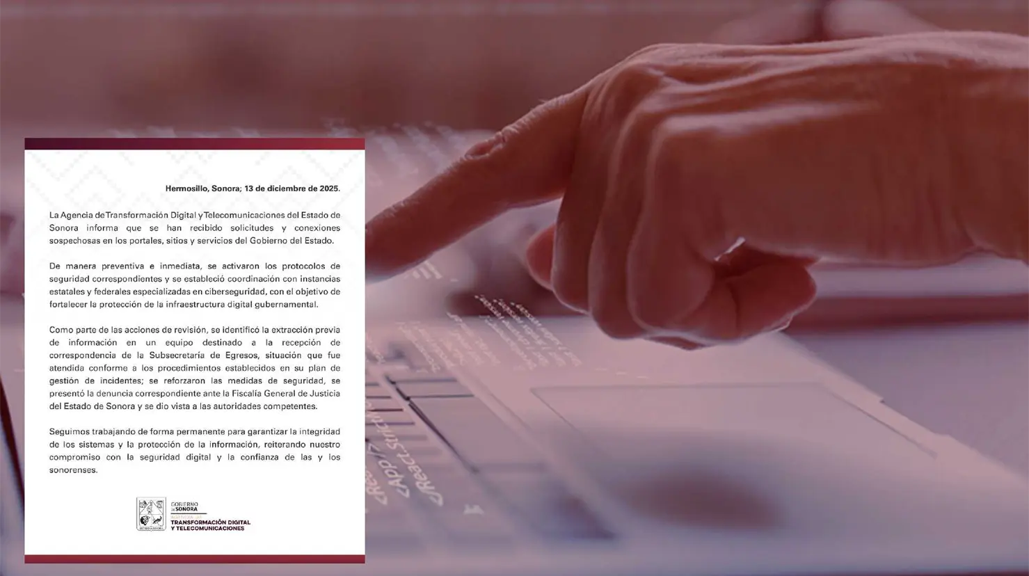 Gobierno de Sonora activa protocolos de ciberseguridad por actividad sospechosa en sus sistemas