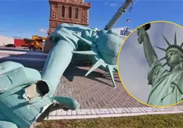 VIDEO|R&eacute;plica de la Estatua de la Libertad colapsa por fuertes vientos en Brasil