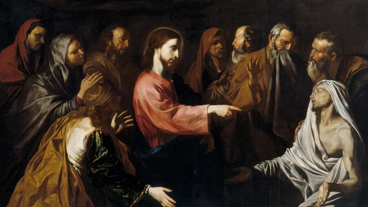 "¡Lázaro, ven afuera!, dijo Jesús, y el muerto salió, ligados los brazos, las piernas con vendas, y el rostro envuelto en un sudario.