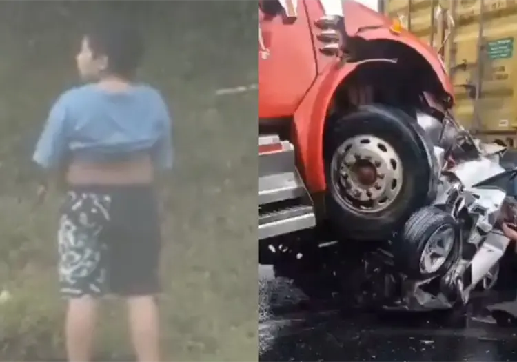 VIDEO | Ni&ntilde;o baja a hacer pip&iacute; y al terminar ve morir a sus padres aplastados contra un tr&aacute;iler